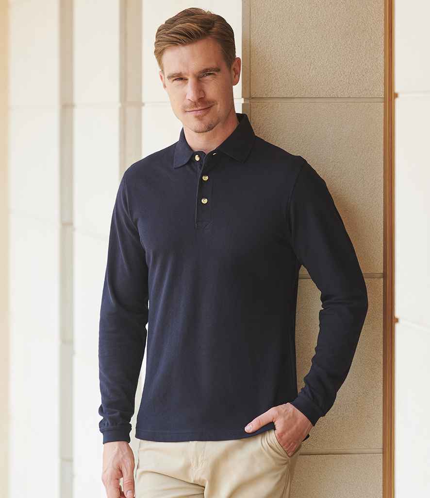 H105 Henbury Long Sleeve Cotton Piqué Polo Shirt