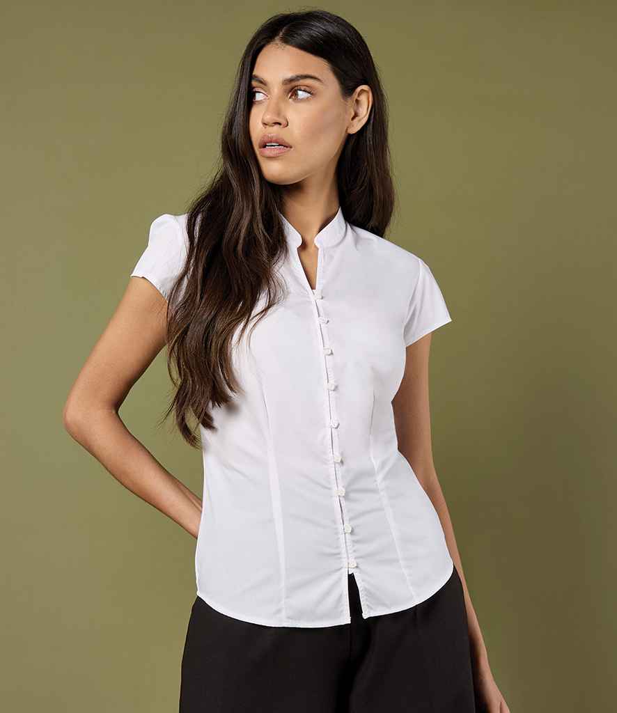 K727 Kustom Kit Ladies Cap Sleeve V Neck Tailored Continental Blouse